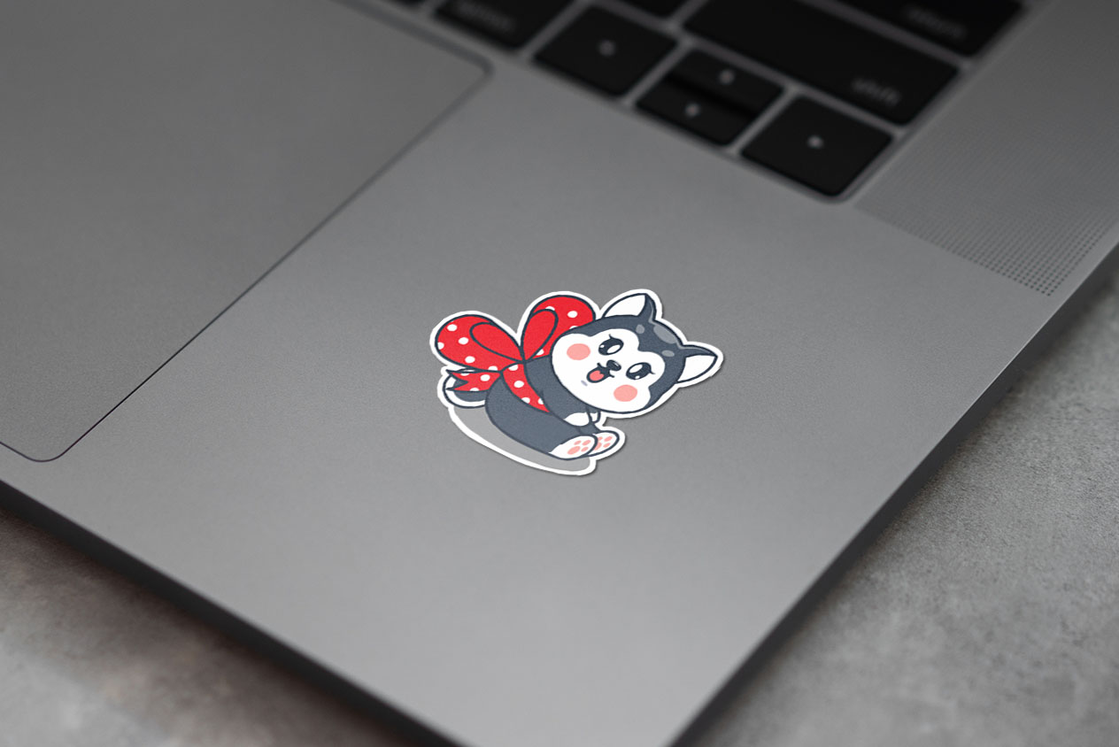 Cute husky dog with ribbon 383